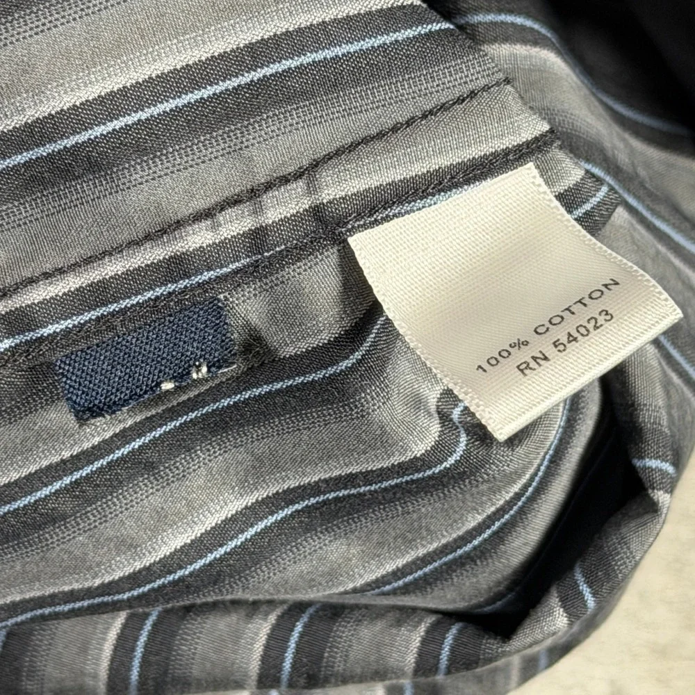 Banana Republic Mens XL Striped Button Down Shirt Grey Blue Cotton 334351-00